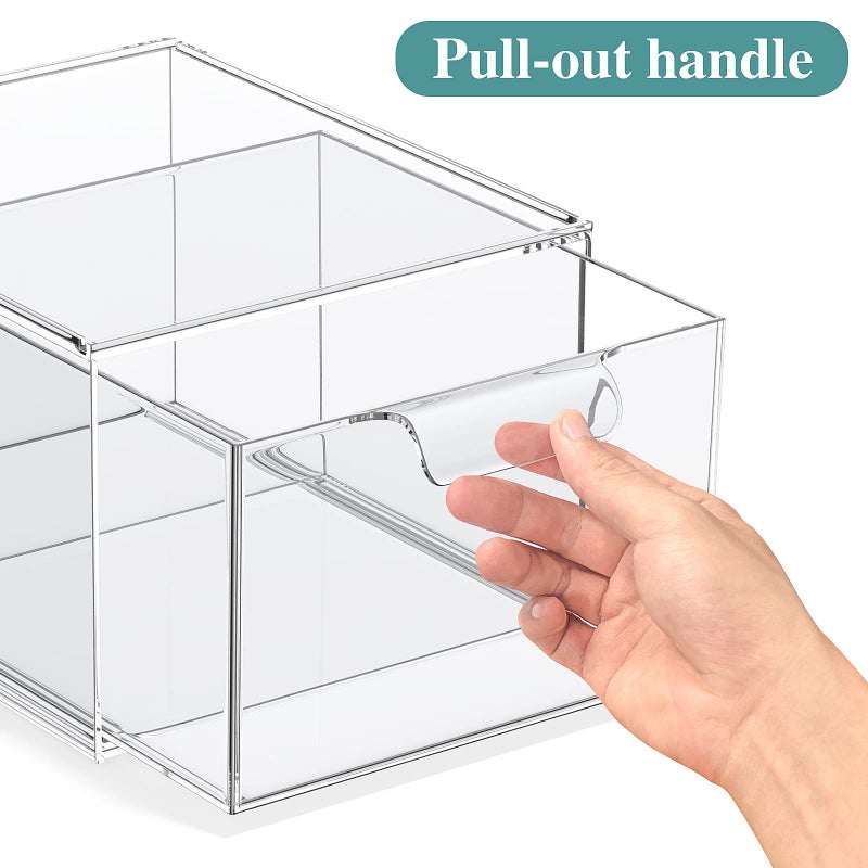 SpaceHacks 4 Pack Stackable Makeup Organizer and Storage, Acrylic Organizers,Clear Plastic Storage Drawer with Handles for Vanity, Undersink, Kitchen Cabinets, Pantry - Image 3